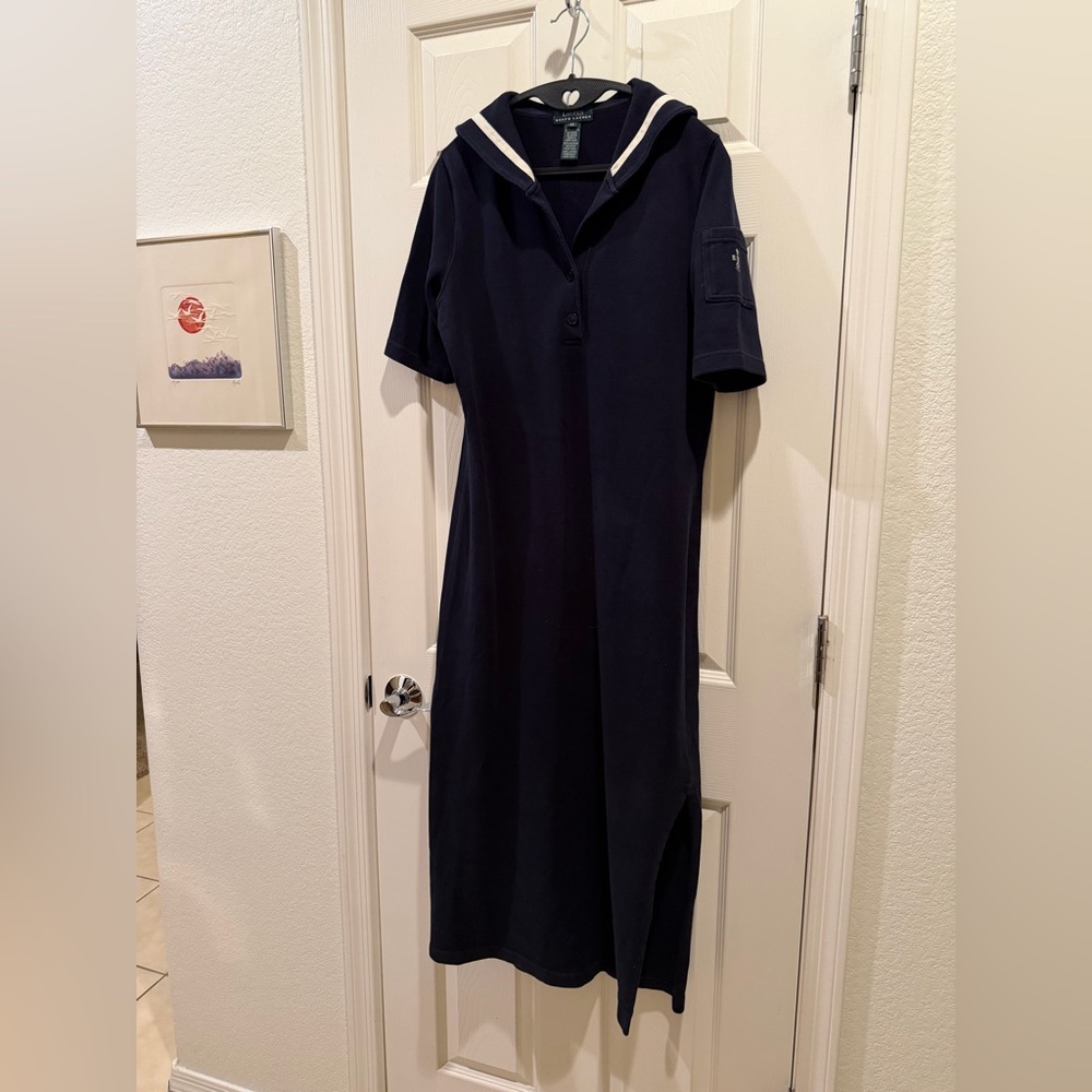 Lauren Ralph Lauren Navy Sailor-Collar Maxi Dress with Cream Trim